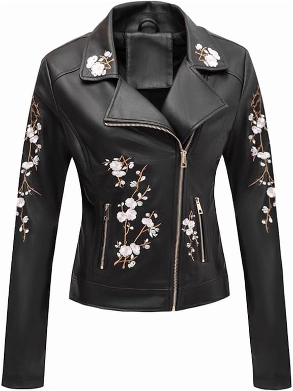 Faux Leather Jackets for Womens Spring Fall Clothes Winter Soft Casual Short Floral Motorcycle Biker Coat