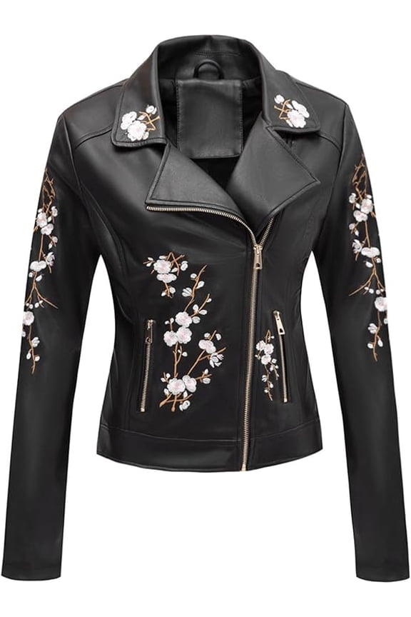 Faux Leather Jackets for Womens Spring Fall Clothes Winter Soft Casual Short Floral Motorcycle Biker Coat