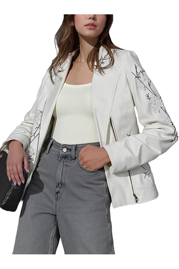Faux Leather Jackets for Womens Spring Fall Clothes Winter Soft Casual Short Floral Motorcycle Biker Coat