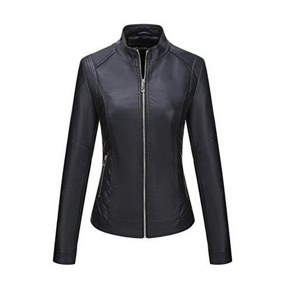 Giolshon Women Faux Leather Jacket Short Slim Moto Coat for Spring Fall PU Outerwear XXL