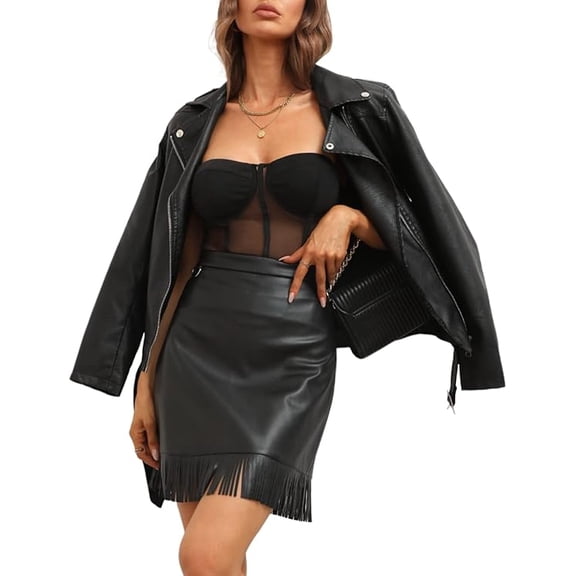 Giolshon Women Faux Leather Motorcycle Jacket Fall Clothes Winter Trendy Moto Biker Coat 7906 Black M