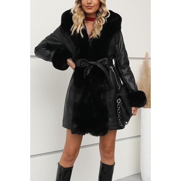 Giolshon Women Faux Leather Winter Trendy puffer jacket water-resistant Thicken Bubble Coat