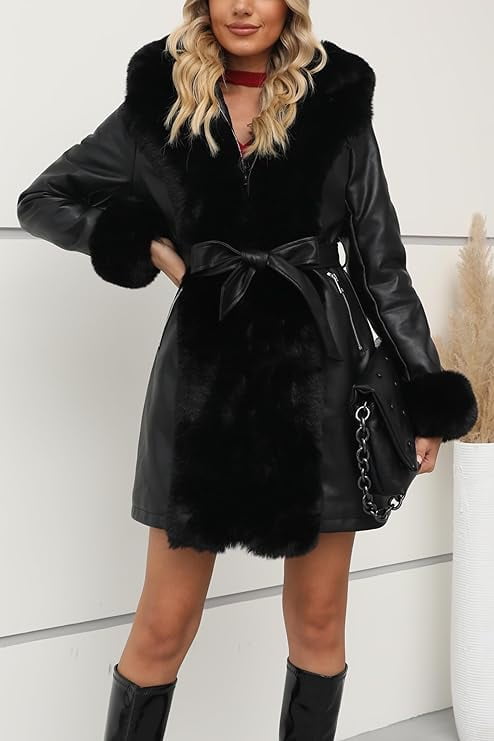 Women Faux Leather Winter Trendy puffer jacket water-resistant Thicken Bubble Coat