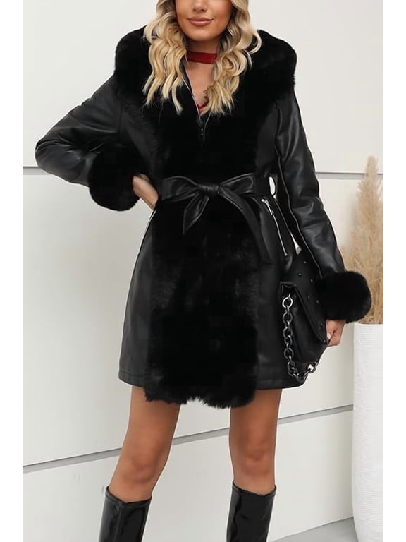 Women Faux Leather Winter Trendy puffer jacket water-resistant Thicken Bubble Coat