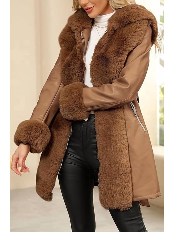 Women Faux Leather Winter Trendy puffer jacket water-resistant Thicken Bubble Coat