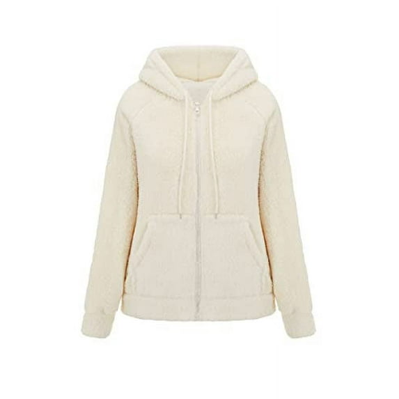 Giolshon Women Fleece Jacket, Spring and Fall Fashion Fluffy Short Fuzzy Hood Faux Fur Cardigan Coat