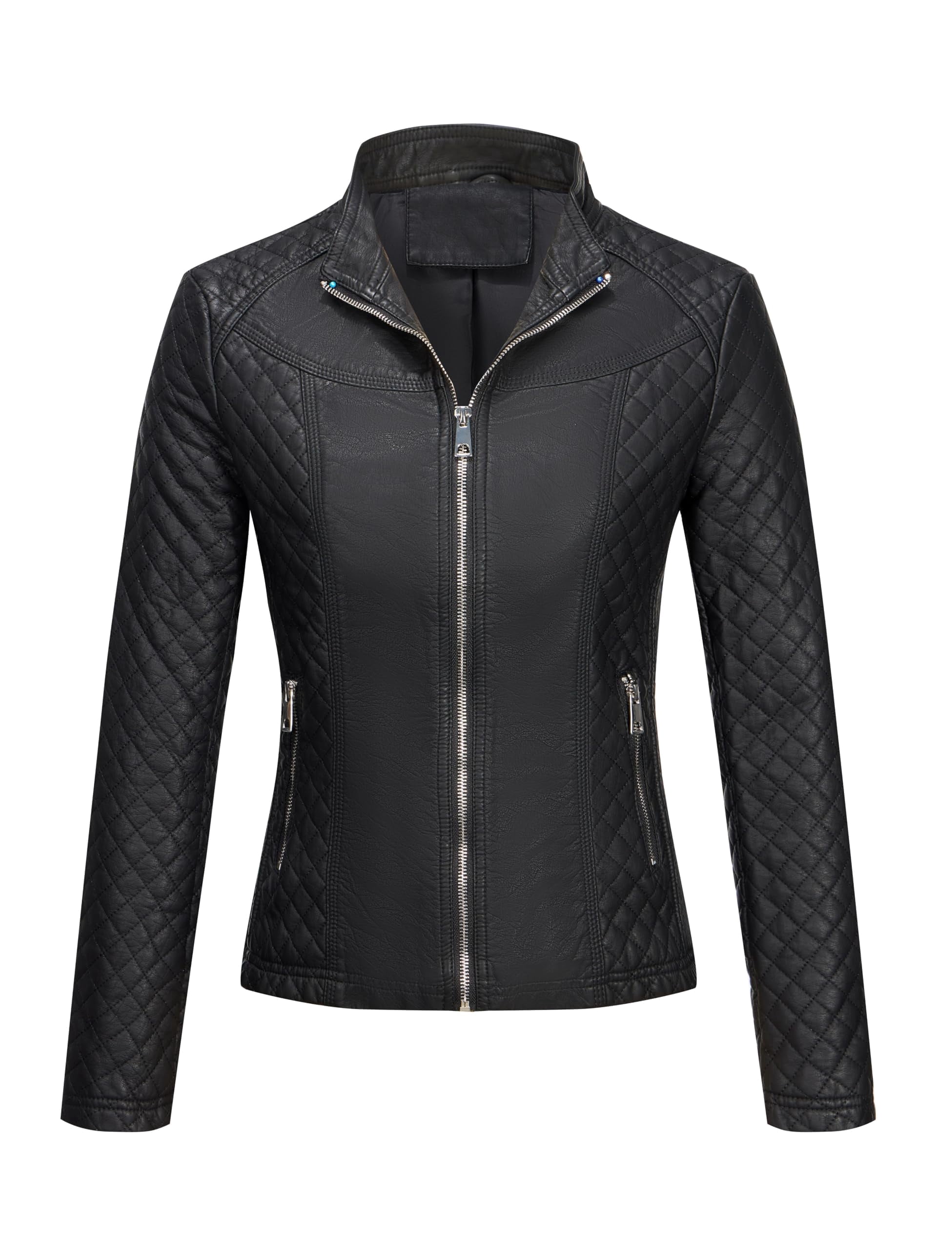 Giolshon Women Plus Size Faux Leather Jacket Long Sleeve Moto Biker Coat