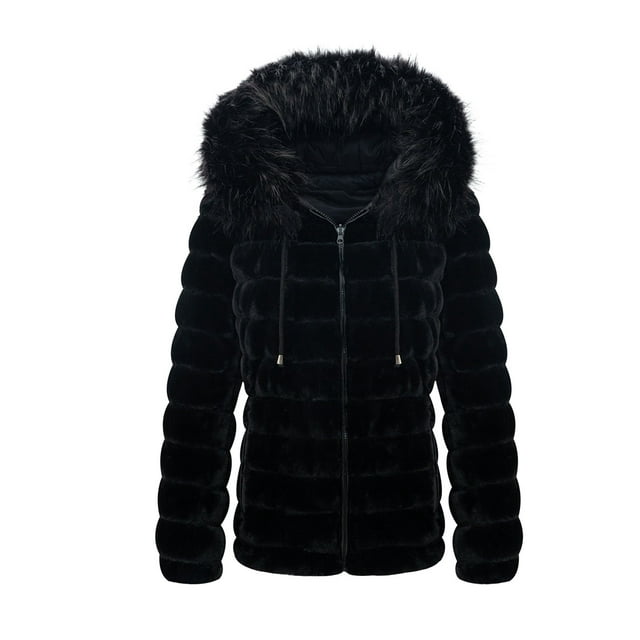 Giolshon Women's Double Sided Puffer Coats Faux Fur Jacket with Fur Collar Fall and Winter