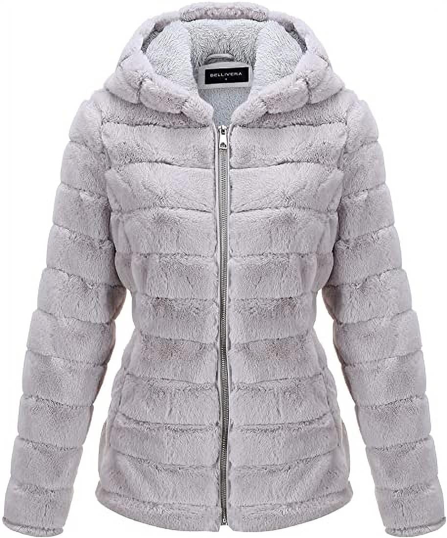 Giolshon Women's Faux Fur Coat Zip Up Hoodie Jackets Faux Shearling