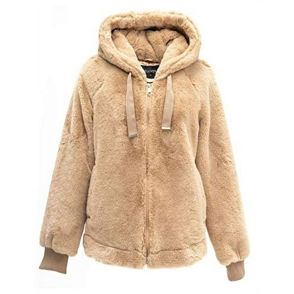Giolshon Women's Faux Fur Jacket with 2 Side-Seam Pockets, The Coat with Hood Spring and Fall