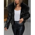 thumbnail image 1 of Giolshon Women's Faux Leather Jacket Moto Biker Sherpa-Lined Coat with Removable Faux Fur Collar, 1 of 4