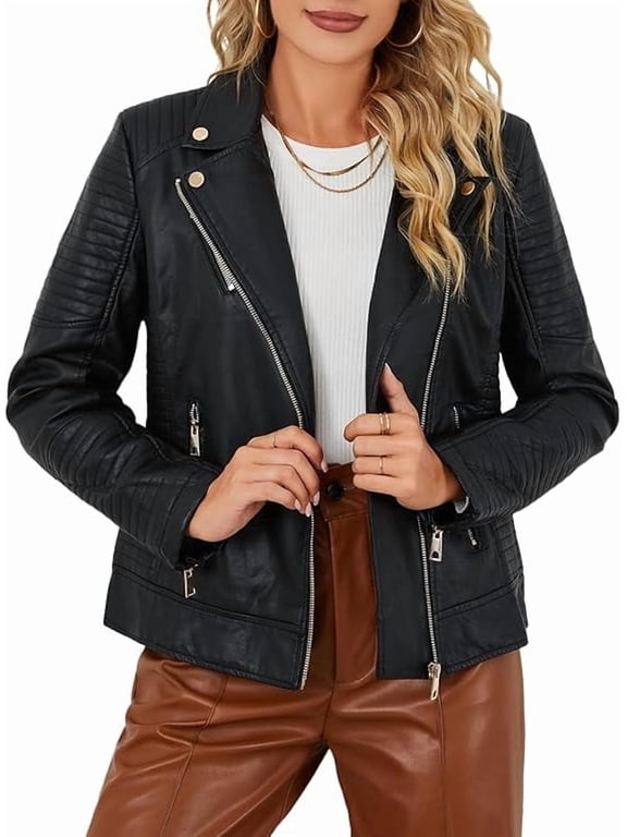 Women's Faux Leather Jacket Moto Water Resistant Coat