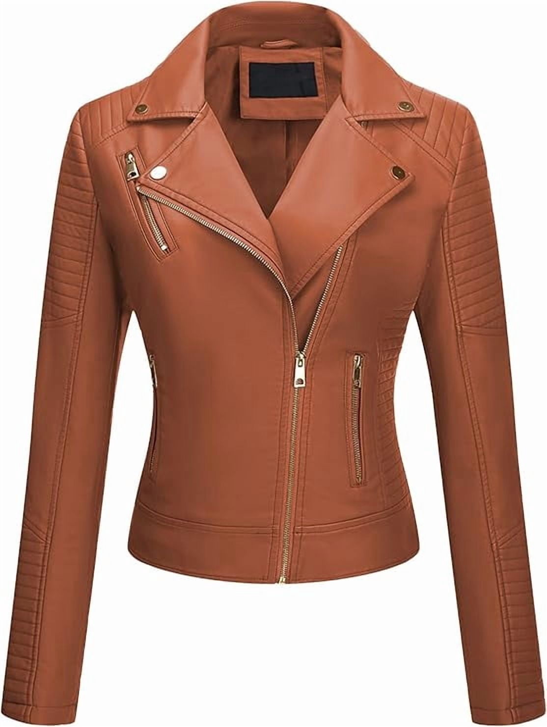 Giolshon Women's Faux Leather Jacket Moto Water Resistant Coat