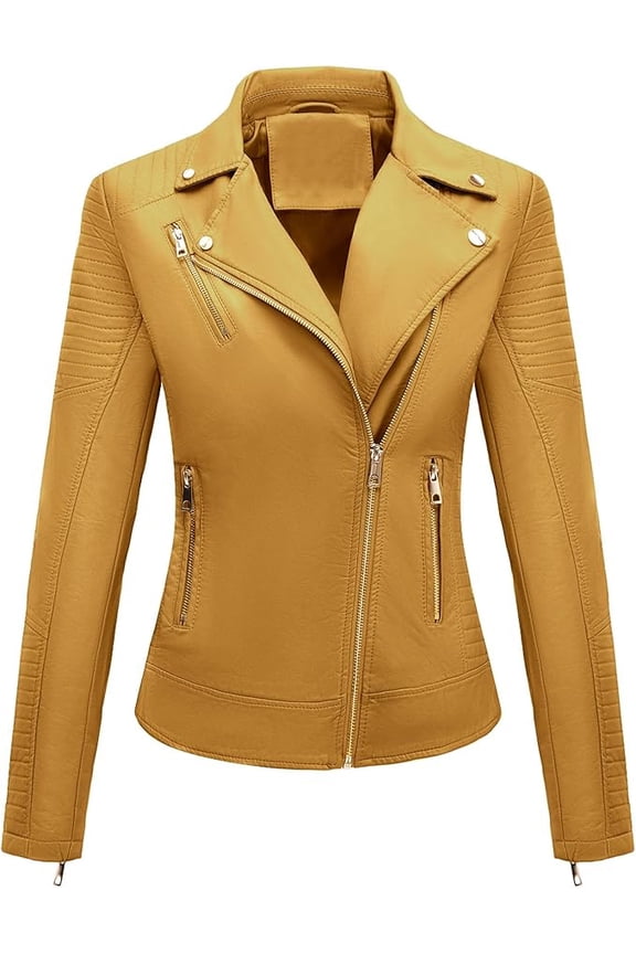 Women's Faux Leather Jacket Moto Water Resistant Coat 53 Ginger XXL