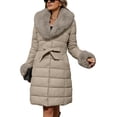 thumbnail image 1 of Giolshon Women Faux Leather Puffer Padded Jacket Bubble Fleece-Lined Coat with Detachable Faux Fur Collar, 1 of 4