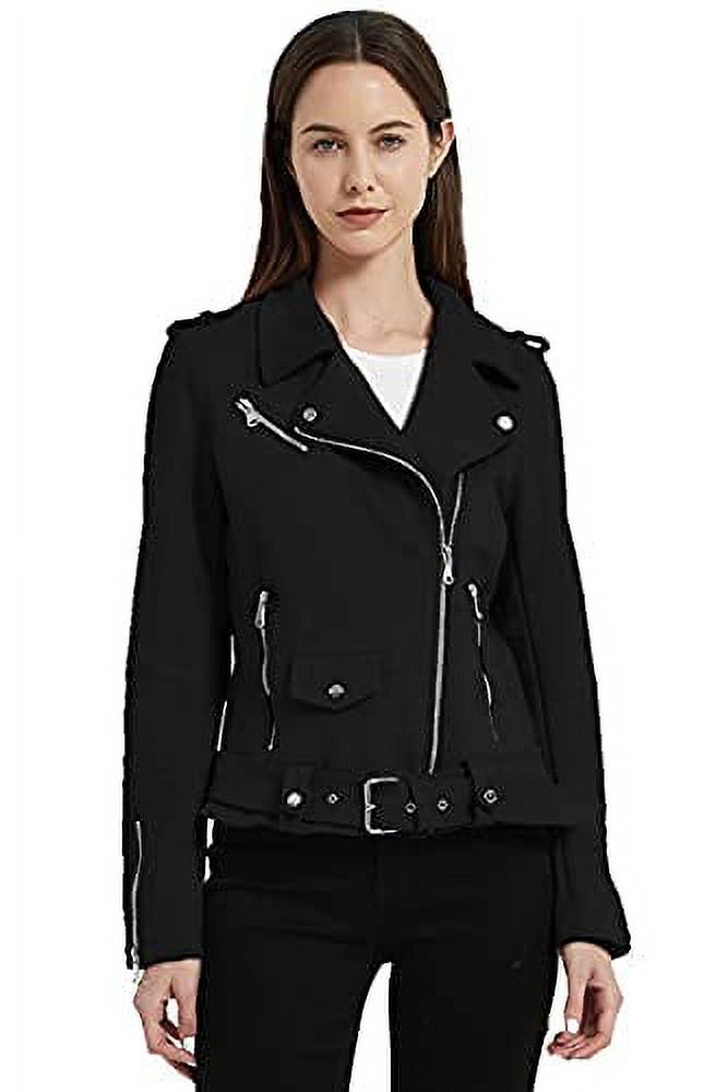 Giolshon Women's Faux Suede Leather Jacket, Motorcycle Short PU Coat Moto Biker Fitted Slim Outwear with Belt - image 1 of 8