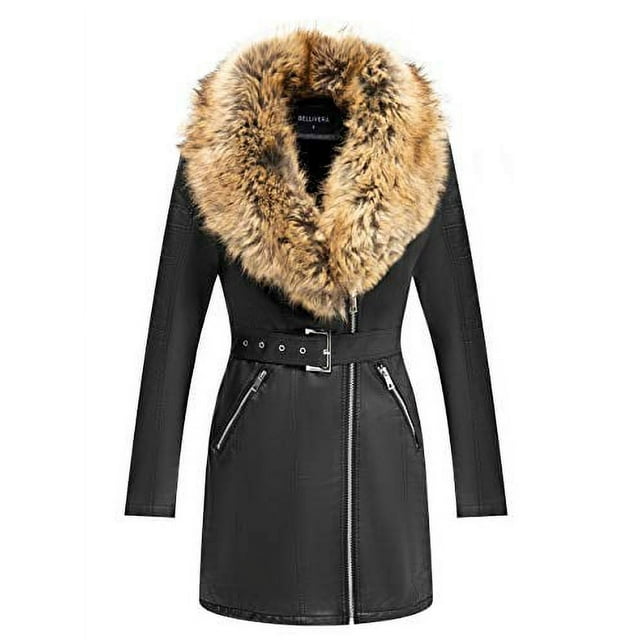 Giolshon Women's Faux Suede Leather Long Jacket Wonderfully Parka Coat with Faux Fur Collar 5XL