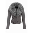 thumbnail image 1 of Giolshon Women's Faux Suede Leather Short Jacket Motocycle Sherpa-Lined Coat with Detachable Faux Fur Collar, 1 of 4
