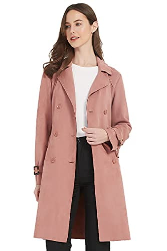 Women's Faux Suede Double Breasted Trench Coat with Kuwait Ubuy