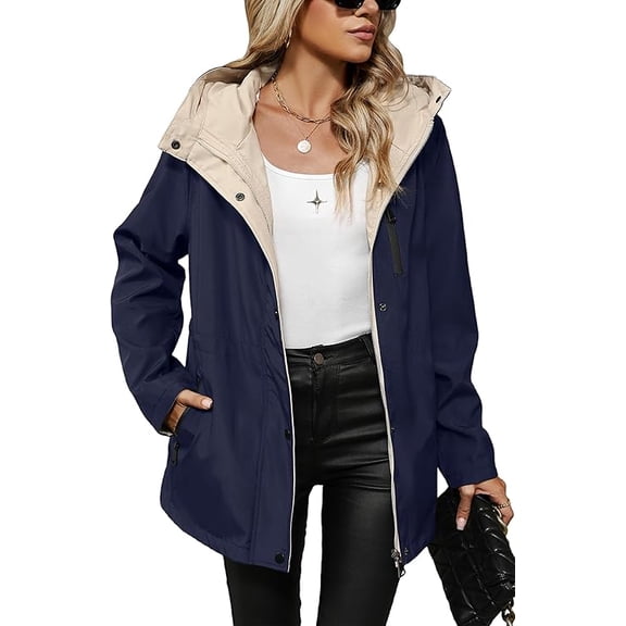 Giolshon Women's Lightweight Coat Windbreaker Zip Up Long Sleeve Jacket Outdoor Raincoat with Hood K502 Blue M