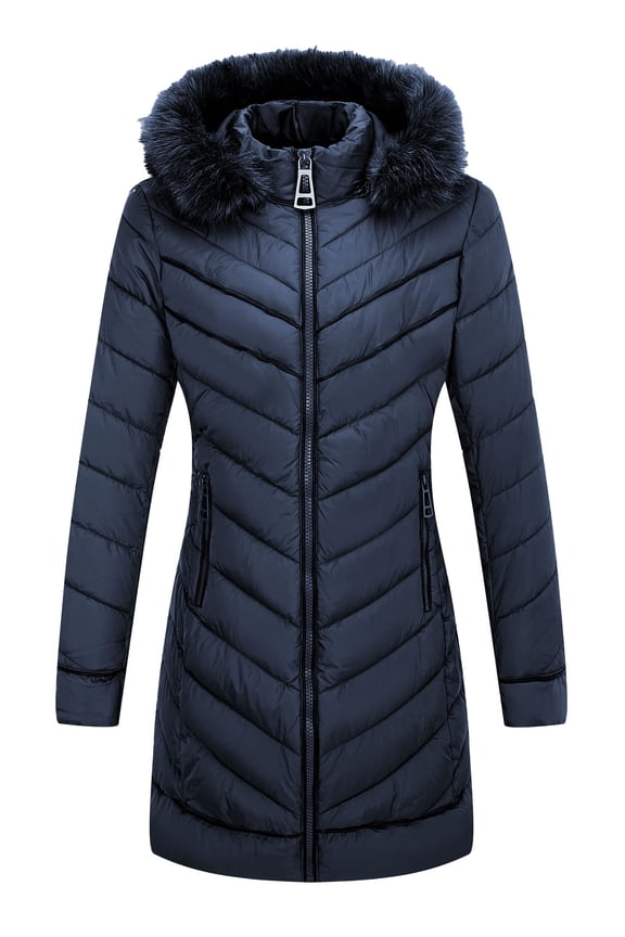 Women's Lightweight Puffer Bubble Coat Hooded with Fur Collar Winter Warm Outerwear