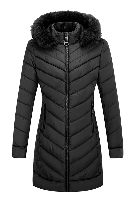 Women's Lightweight Puffer Bubble Coat Hooded with Fur Collar Winter Warm Outerwear
