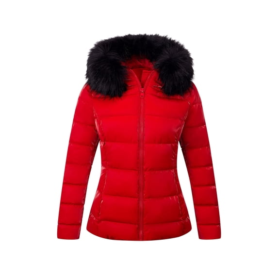 Giolshon Women's Lightweight Winter Warm Puffer Bubble Coat Quilted Padded Hooded with Faux Fur Collar Outerwear