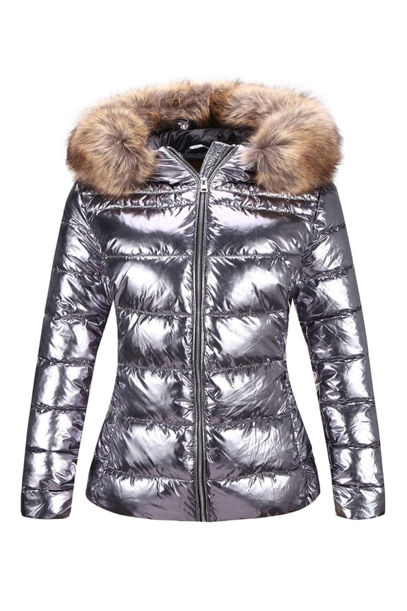 Women's Lightweight Winter Warm Puffer Bubble Coat Quilted Padded Hooded with Faux Fur Collar Outerwear