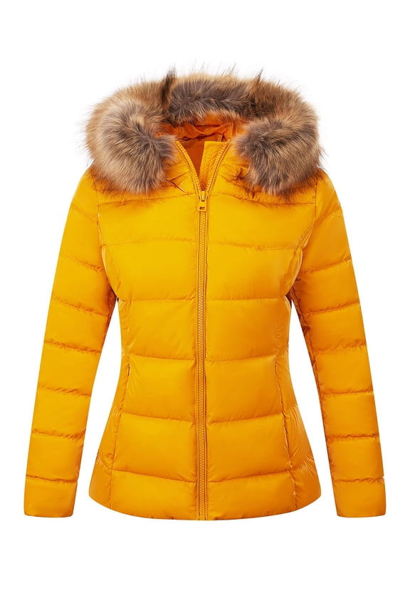 Women's Lightweight Winter Warm Puffer Bubble Coat Quilted Padded Hooded with Faux Fur Collar Outerwear