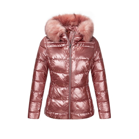 Giolshon Women's Lightweight Winter Warm Puffer Bubble Coat Quilted Padded Hooded with Faux Fur Collar Outerwear