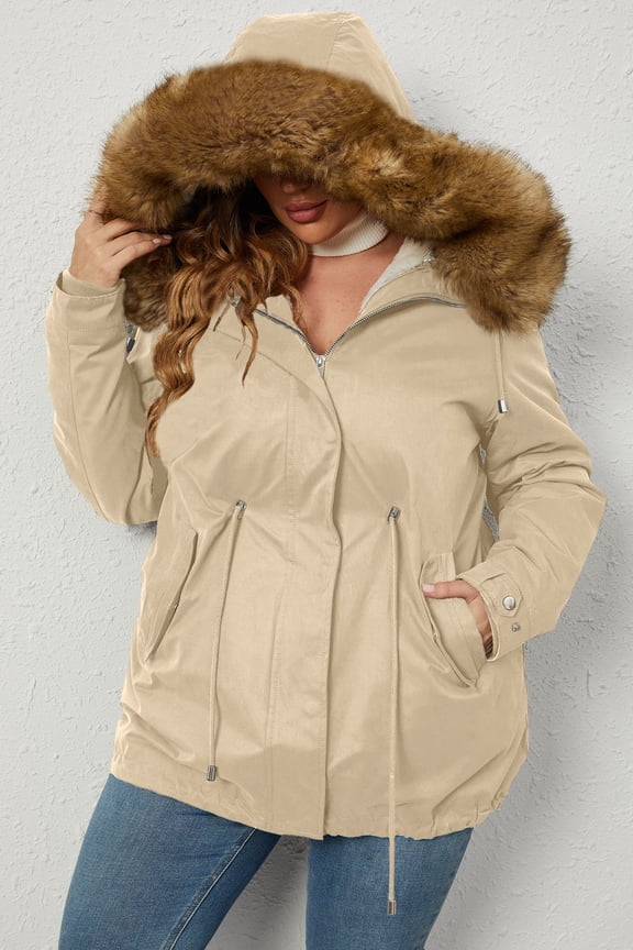 Women's Plus Size 3 in 1 Winter Jacket Faux Fur Lined Thicken Parka Coat Warm Military Style Casual Outerwear with Zip Remove Inner