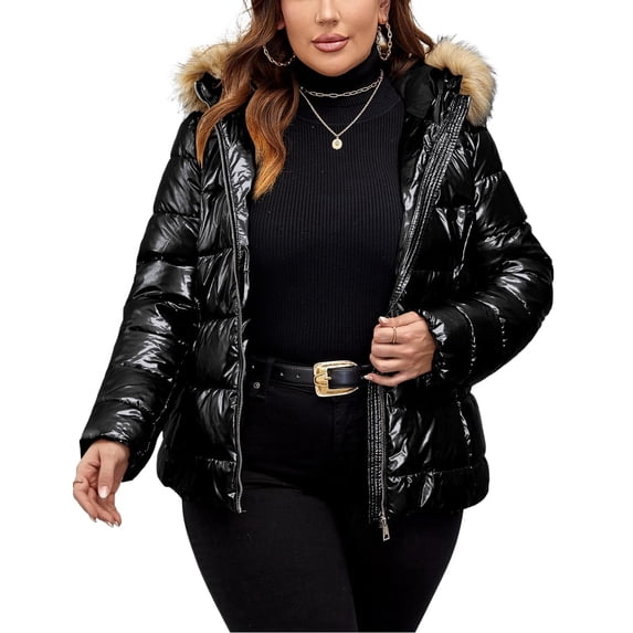 Giolshon Women's Plus Size Winter Warm Thickened Padded Hooded Puffer Bubble Coat Outerwear