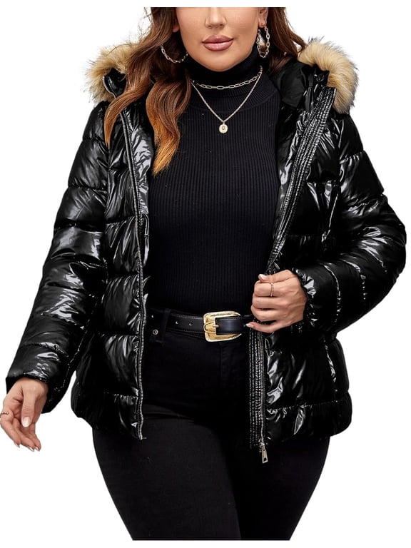 Women's Plus Size Winter Warm Thickened Padded Hooded Puffer Bubble Coat Outerwear