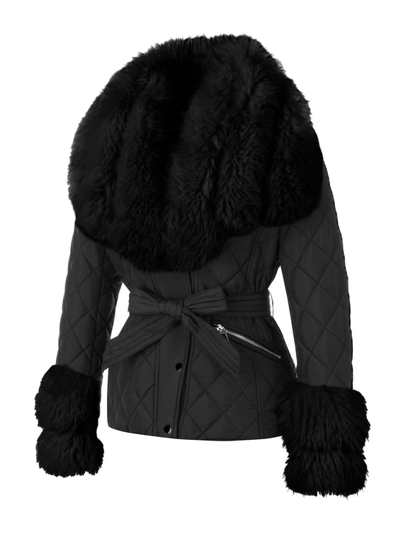 Women's Puffer Jacket Bubble Padding Warm Fashion Coat with Removable Faux Fur Collar