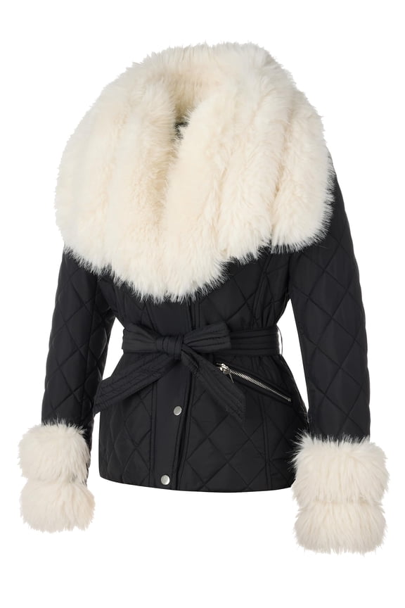 Women's Puffer Jacket Bubble Padding Warm Fashion Coat with Removable Fur Collar