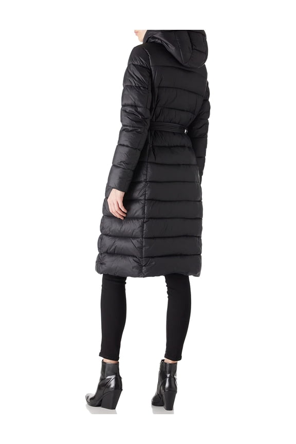 Women's Puffer Jacket Lightweight Quilted Hooded Long Down Alternative Coat with Belt