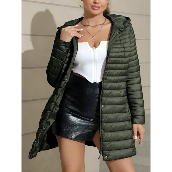Giolshon Women's Puffer Jacket Quilted Lightweight Padding Hood Packable Bubble Coat 7148A DARKGREEN M