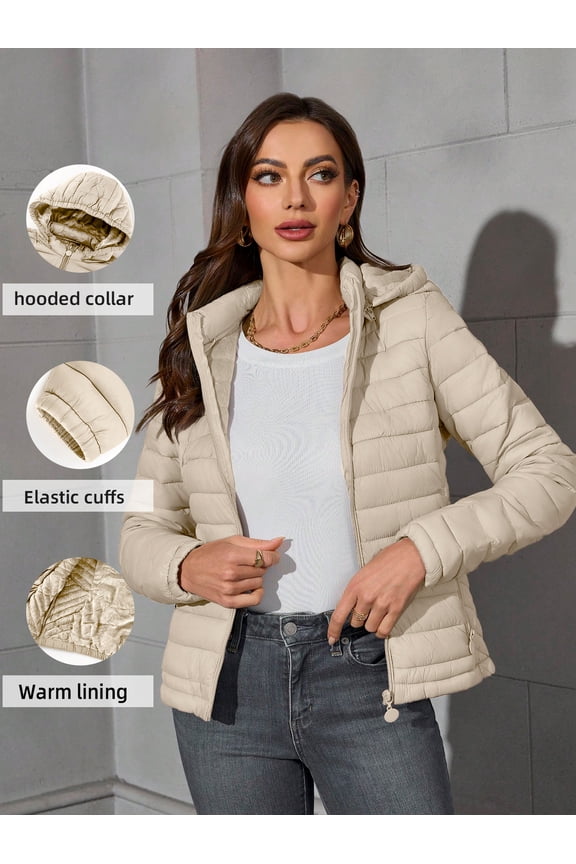 Women's Quilted Lightweight Jacket Puffer Coat Women Bubble for Fall and Winter B-22205 Beige M