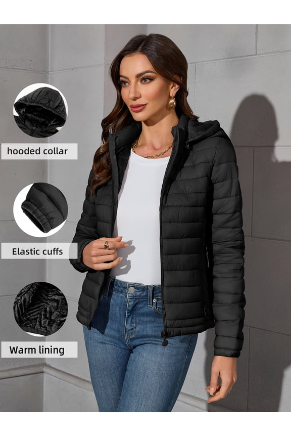 Women's Quilted Lightweight Jacket Puffer Coat Women Bubble for Fall and Winter B-22205 Black L