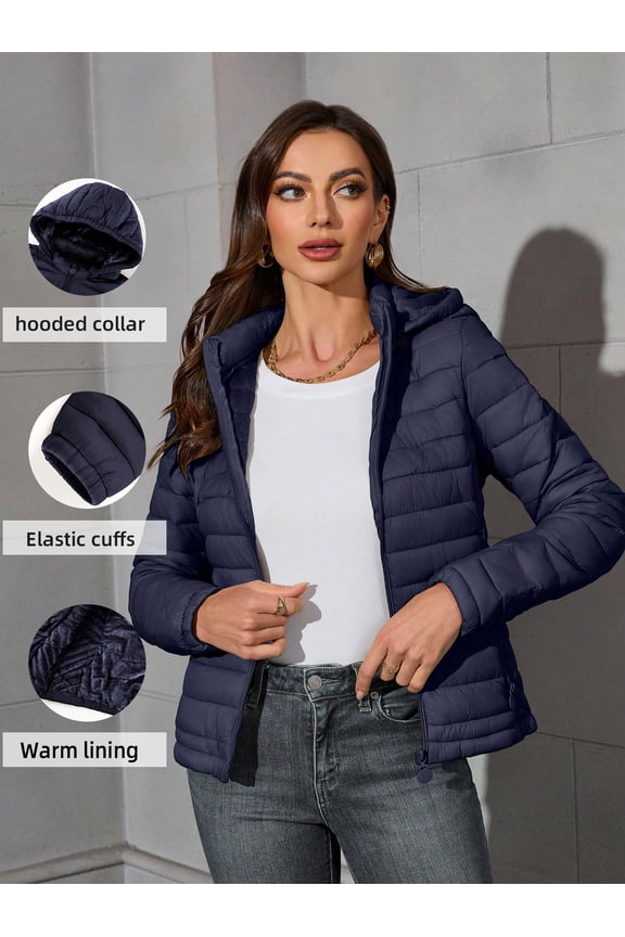 Women's Quilted Lightweight Jacket Puffer Coat Women Bubble for Fall and Winter B-22205 Blue L