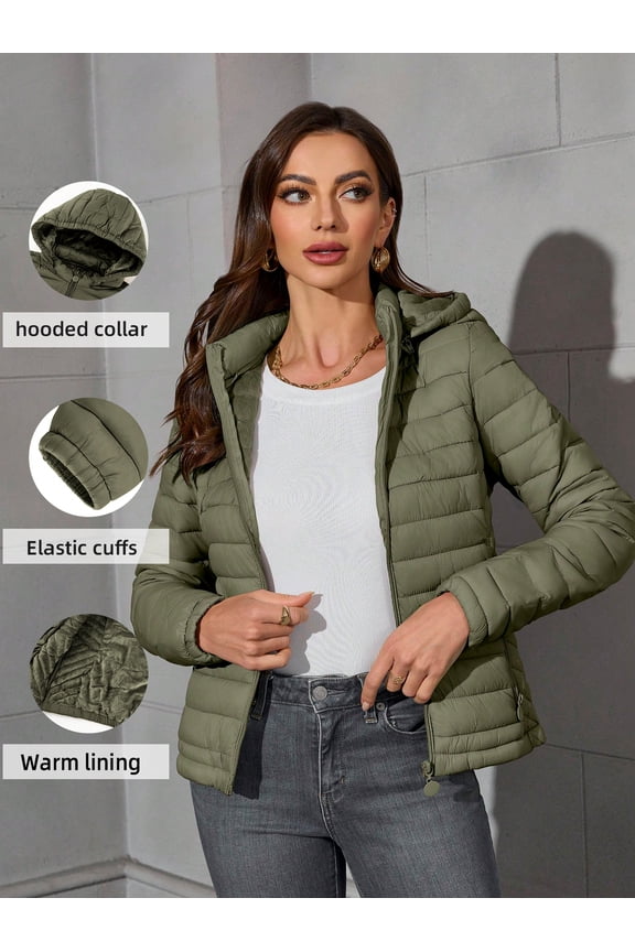 Women's Quilted Lightweight Jacket Puffer Coat Women Bubble for Fall and Winter B-22205 Green XL