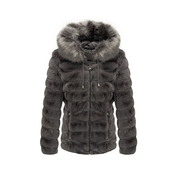 Giolshon Women's Reversible Double Sided Faux Fur Puffer Coat with Faux Fur Collar Hooded Fashion Fall Winter Outerwear