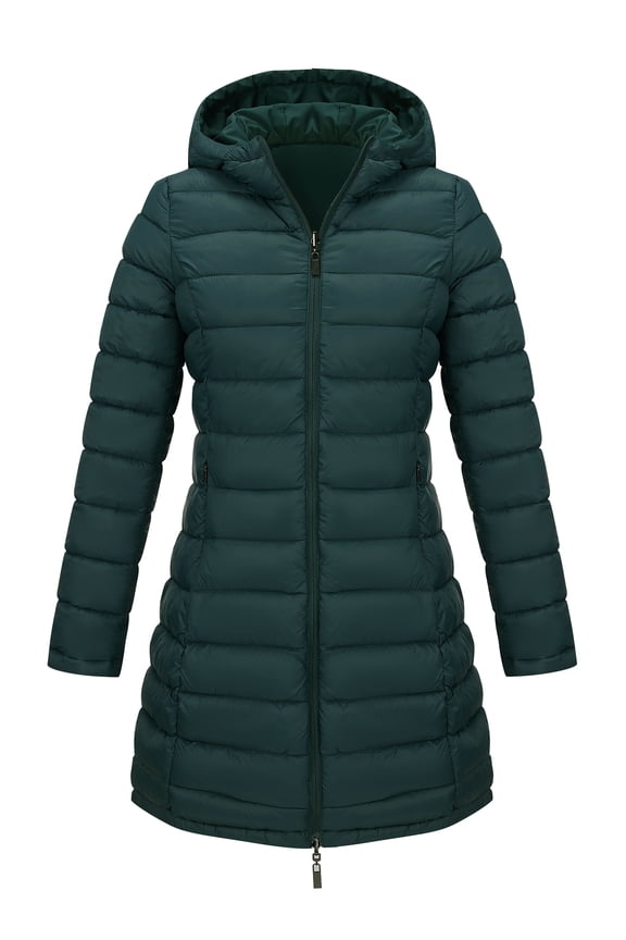 Women's Reversible Puffer Jacket Long Hooded Quilted Padded Bubble Coat Winter Warm Lightweight Outerwear