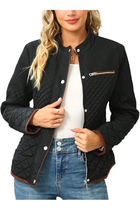 Women's Stand Collar Lightweight Quilted Puffer Jacket Padded Zip Coat