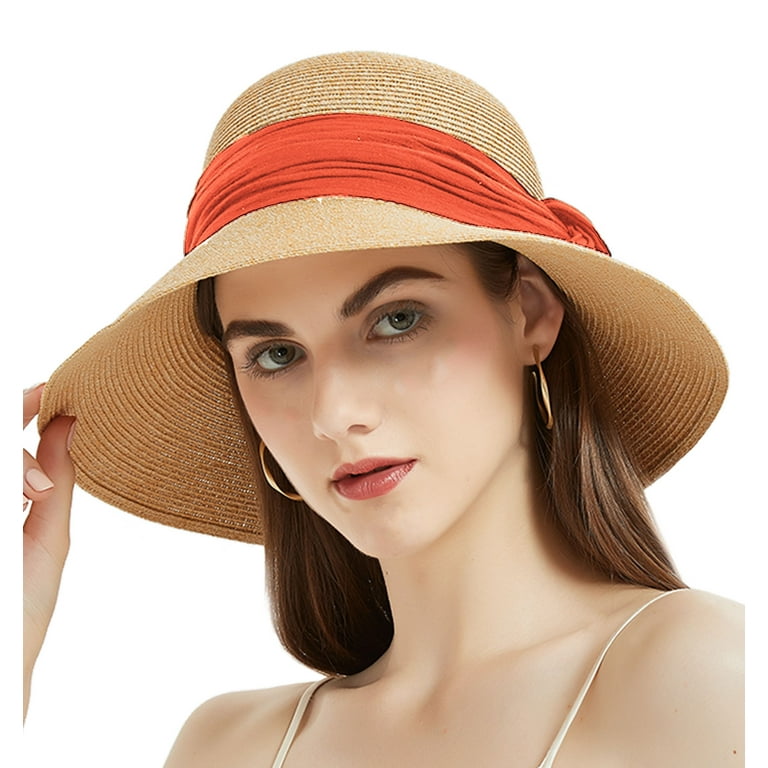 Giolshon Women's Summer Hat Sun Straw Hat Wide Brim Foldable