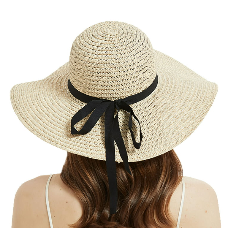 Giolshon Women's Sun Straw Hat Wide Brim Summer Hat Foldable Roll up Floppy  Beach Hats