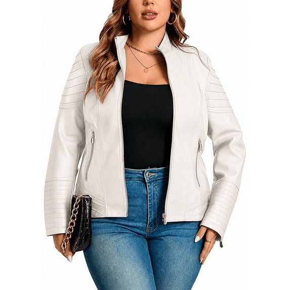 Giolshon Women's Plus Size Faux Leather Zip Up Moto Fashion Jacket for Spring Fall