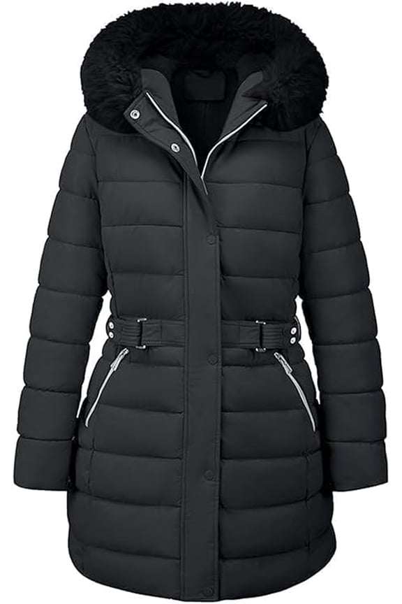 Womens Plus Size Puffer Coats Sherpa-lined Jacket Thicken Overcoat with Hood LZ13022BPLUS Black 1X