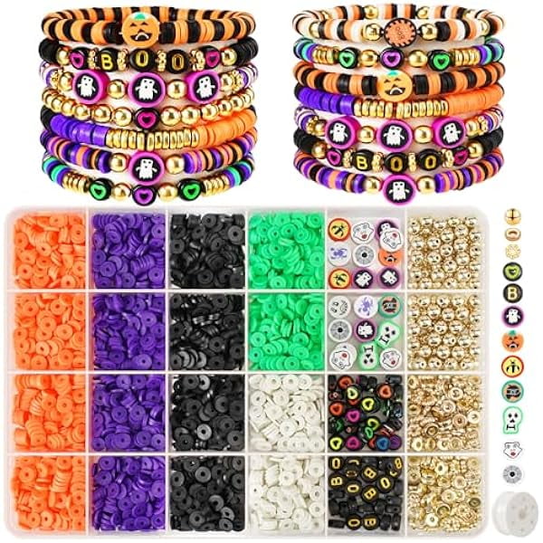Gionlion 3000 Pcs Halloween Beads for Bracelets, Clay Beads Bracelet Making Kit Halloween Decorations Charms Jewelry Making, DIY Crafts for Gifts Party Favors