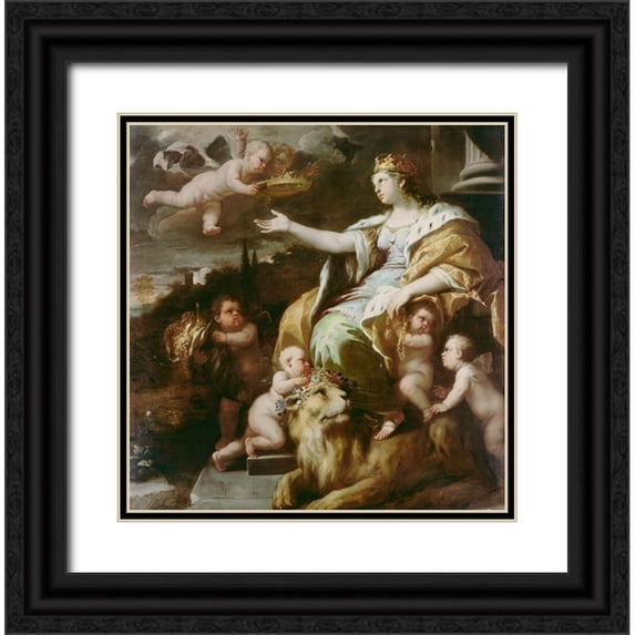 Giordano, Luca 26x27 Black Ornate Wood Framed with Double Matting Museum Art Print Titled - Allegory of Magnanimity